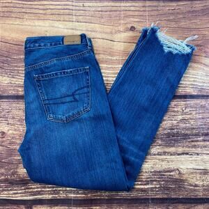 American Eagle Hi-Rise Girlfriend Distressed Medium Wash Womens Blue Jeans sz 8